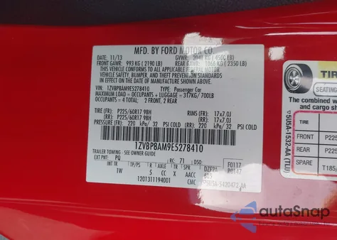 2014 Ford Mustang V6 из США, поврежденный, VIN 1ZVBP8AM9E5278410